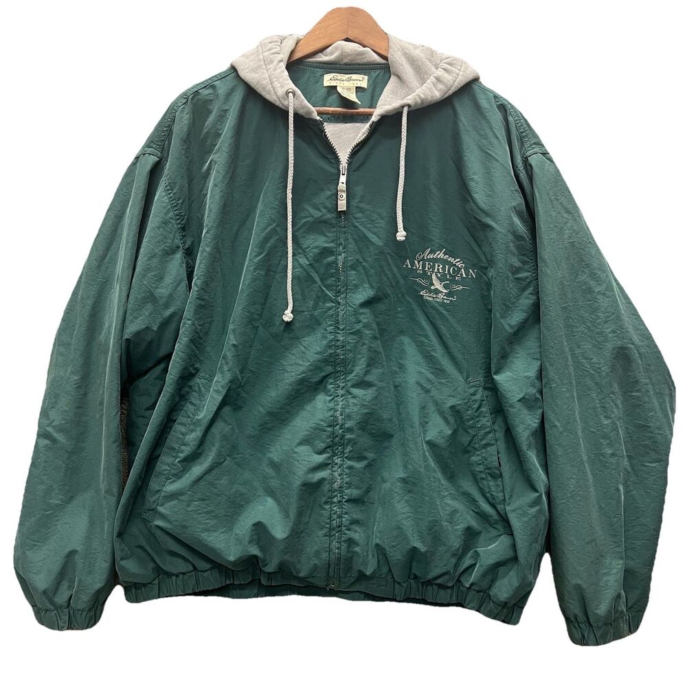 VTG Eddie Bauer Lined Windbreaker Jacket Authentic American Style Logo Hooded L